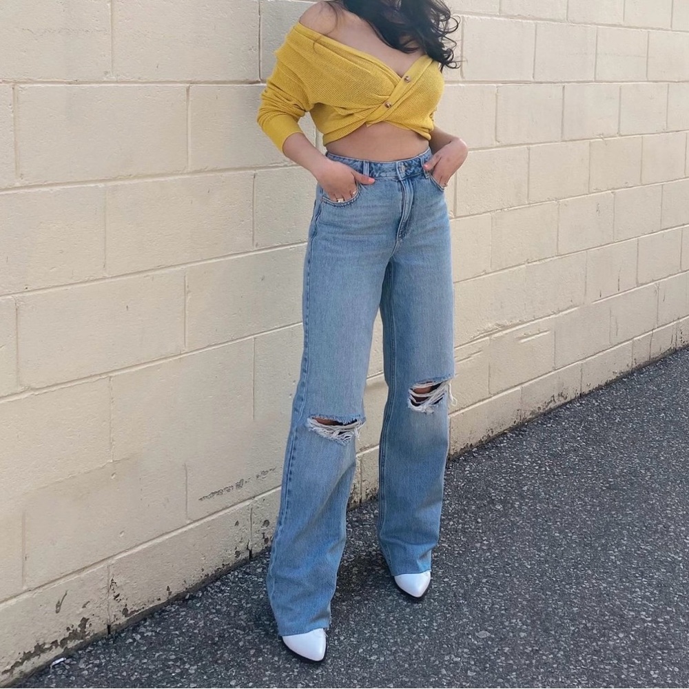 DYNAMITE Heidi Distressed Wide Leg Jeans